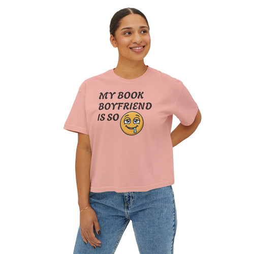 Book Boyfriend pigment-dyed boxy crop graphic tee – 6.1 oz cotton, for book lovers