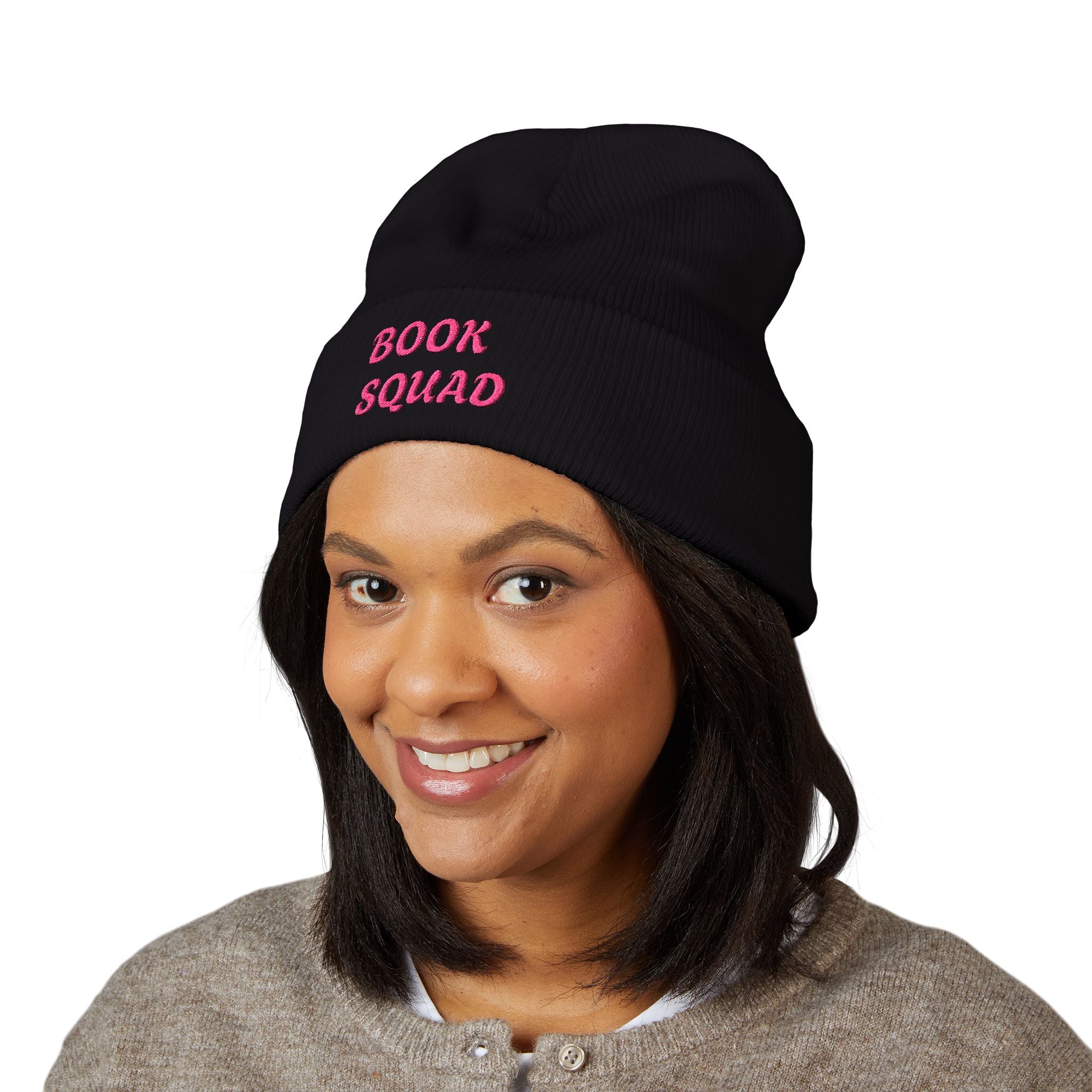 Book Squad Embroidered Beanie — Cozy Reading Club Cuffed Hat