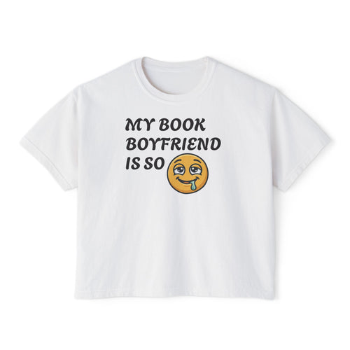 Book Boyfriend pigment-dyed boxy crop graphic tee – 6.1 oz cotton, for book lovers