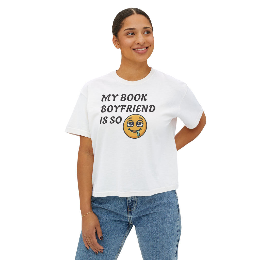 My Book Boyfriend Is So Cute Women’s Boxy Tee — Funny Book Lover T‑Shirt