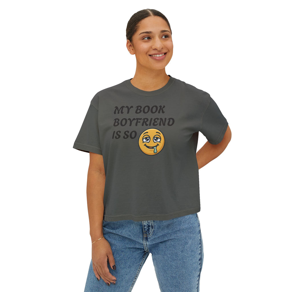 My Book Boyfriend Is So Cute Women’s Boxy Tee — Funny Book Lover T‑Shirt