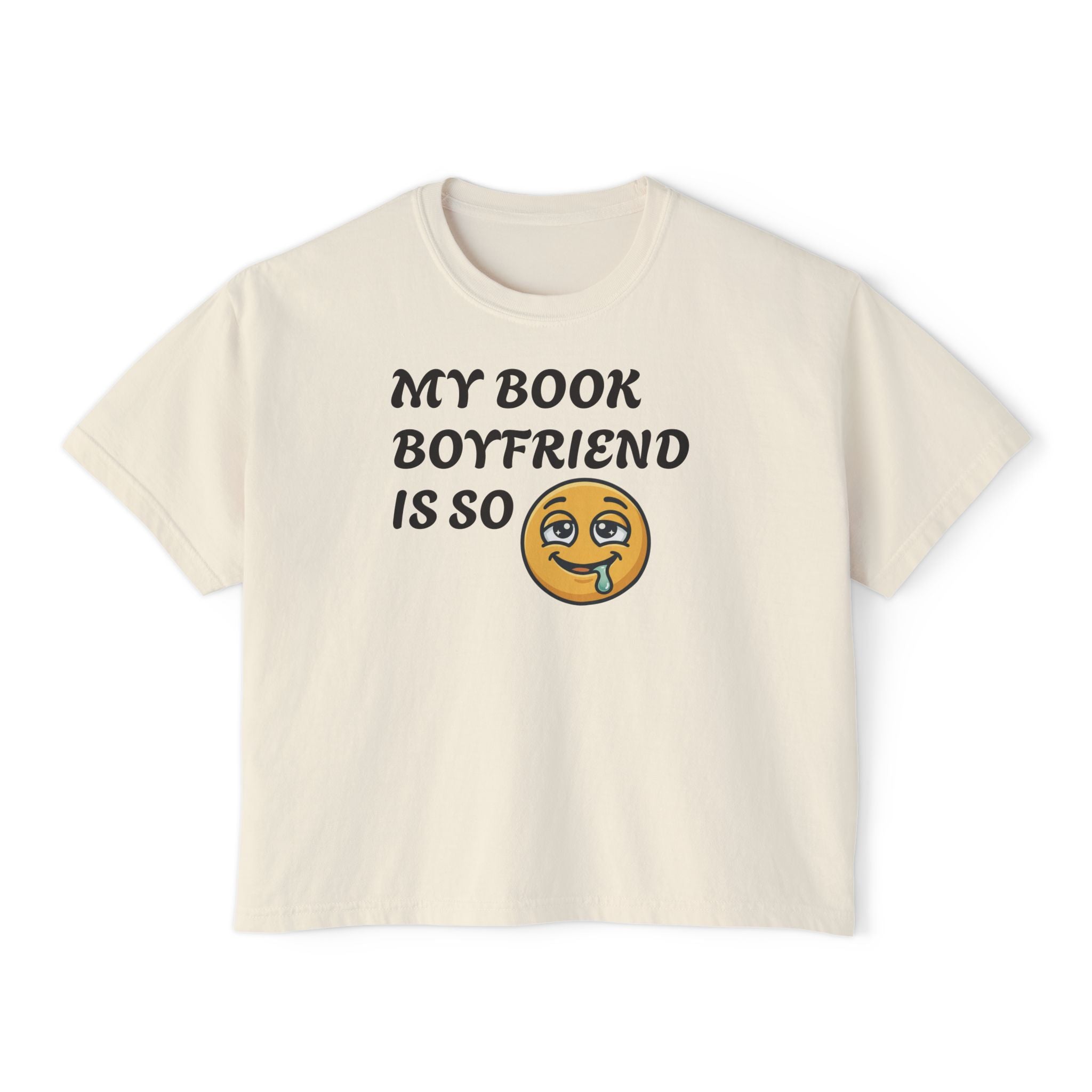 My Book Boyfriend Is So Cute Women’s Boxy Tee — Funny Book Lover T‑Shirt