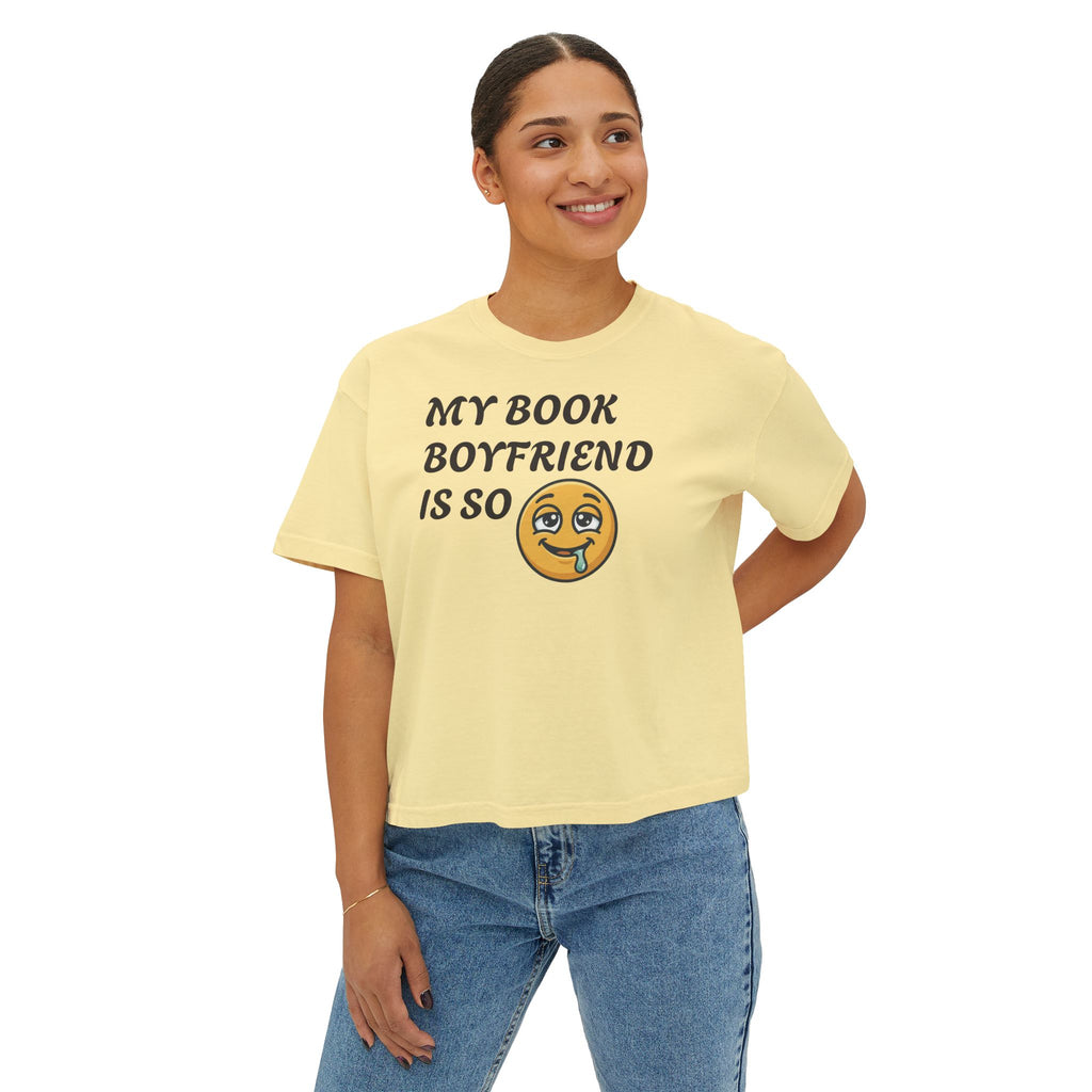 My Book Boyfriend Is So Cute Women’s Boxy Tee — Funny Book Lover T‑Shirt