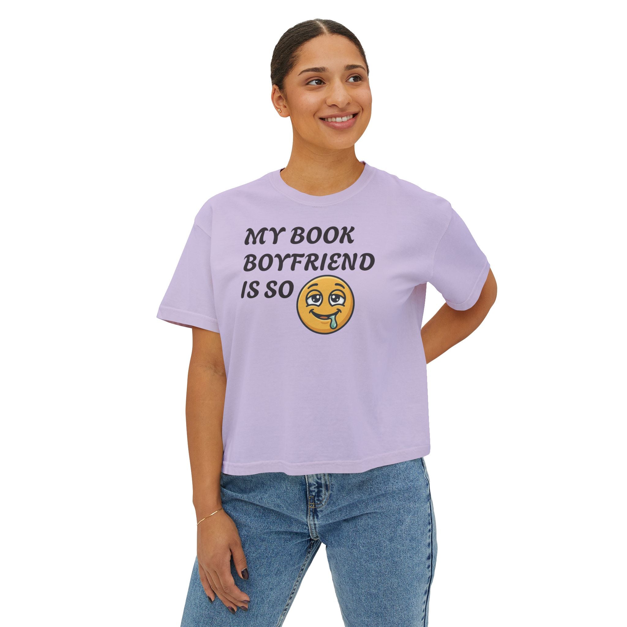 My Book Boyfriend Is So Cute Women’s Boxy Tee — Funny Book Lover T‑Shirt