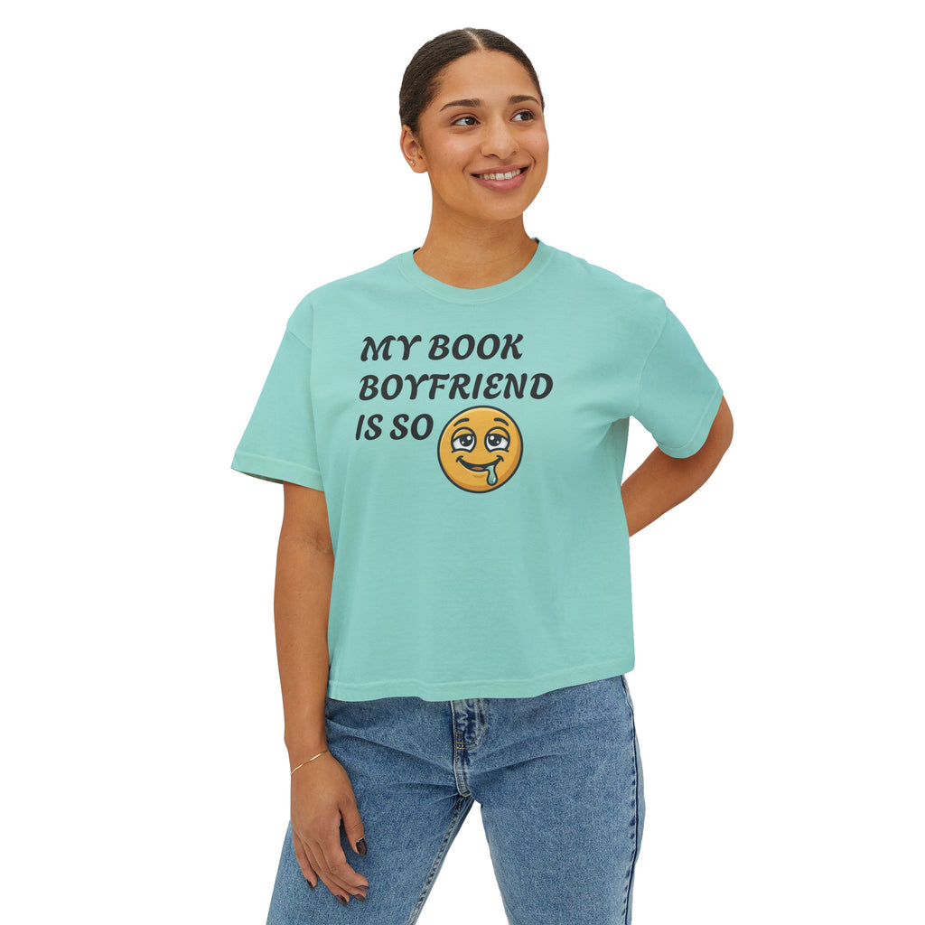 My Book Boyfriend Is So Cute Women’s Boxy Tee — Funny Book Lover T‑Shirt