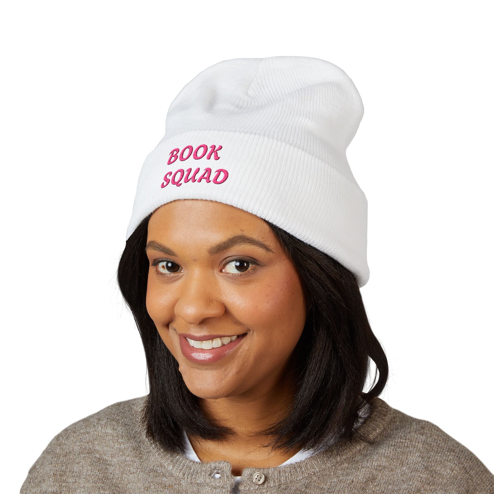 Book Squad Embroidered Beanie — Cozy Reading Club Cuffed Hat